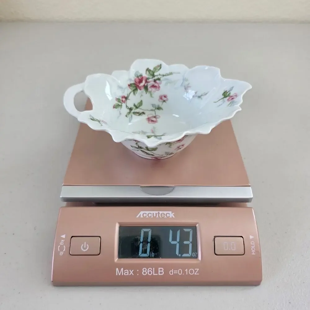 Haviland Limoges France Vintage Floral Handle Dish Pink Roses Porcelain Scallop